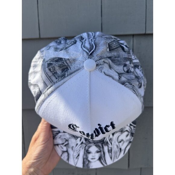 RARE Convict Style hand-drawn white gray cap streetwear skater vintage Y2K - Picture 3 of 9